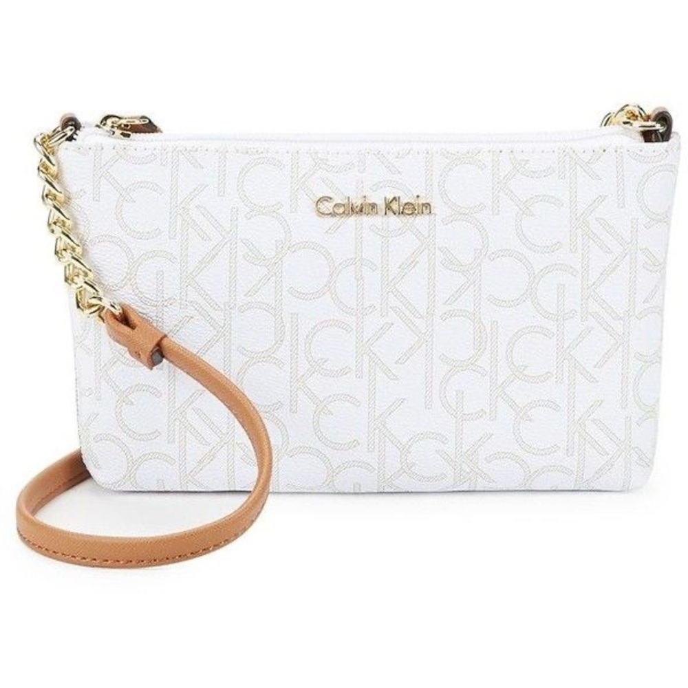 Calvin Klein Logo Crossbody Bag in Cream and Gold